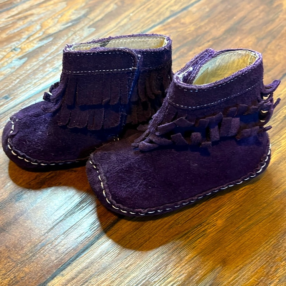 Smaller By See Kai Run Leilani Purple Suede Fringe Baby Boots Size 12-18 Months